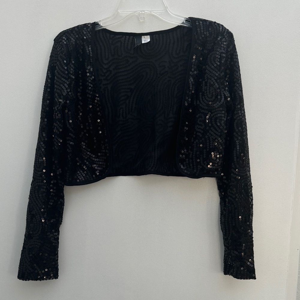 Black Sequin Cropped Women's Top